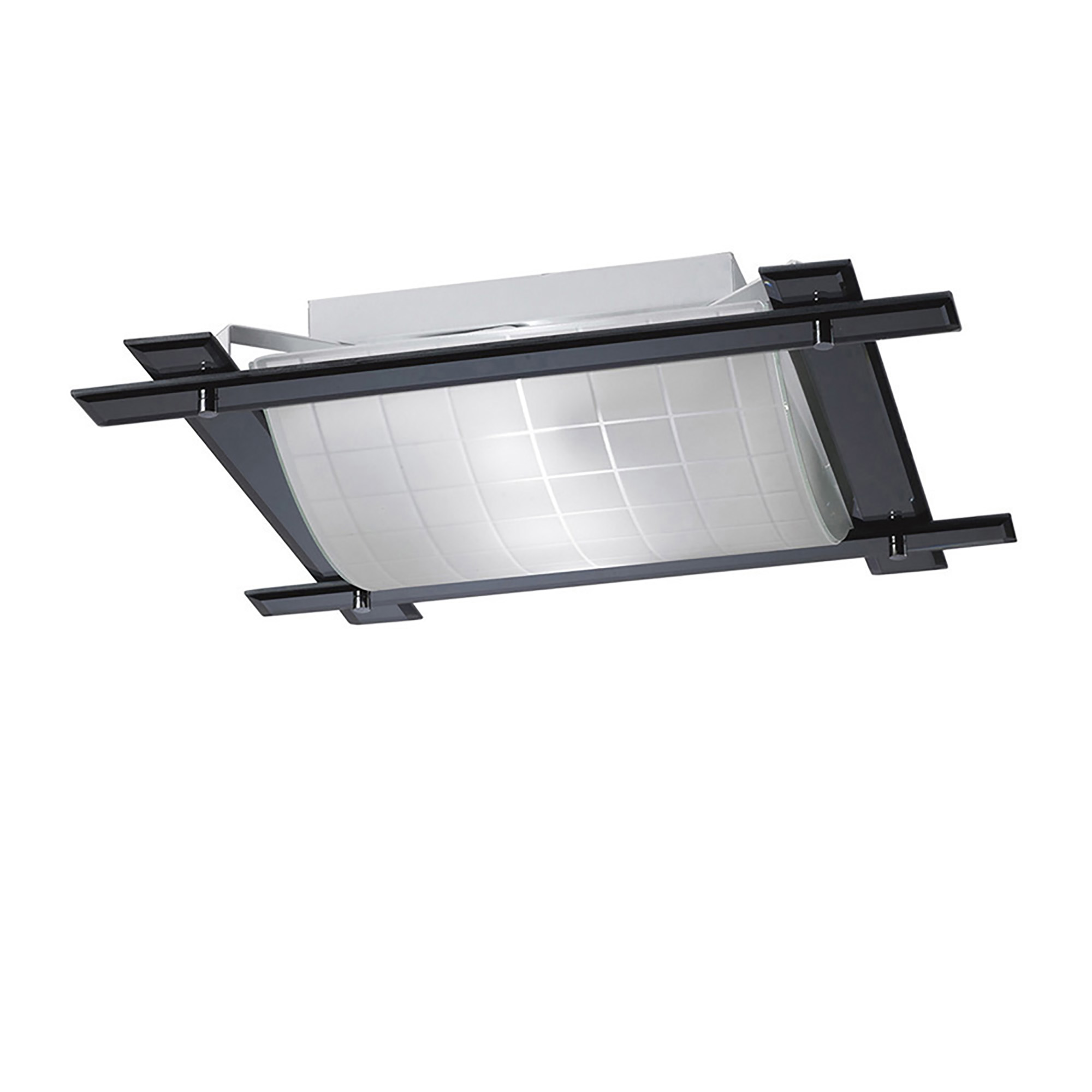 IL31011  Leo Glass Square  Flush Ceiling 3 Light Black Chrome